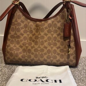 Coach Tan and Brown Signature Shoulder Bag - Lori